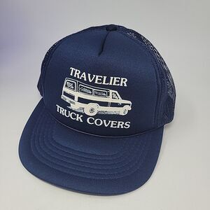 Vintage Truck Covers Mesh Trucker Hat - Blue Snapback Travelier